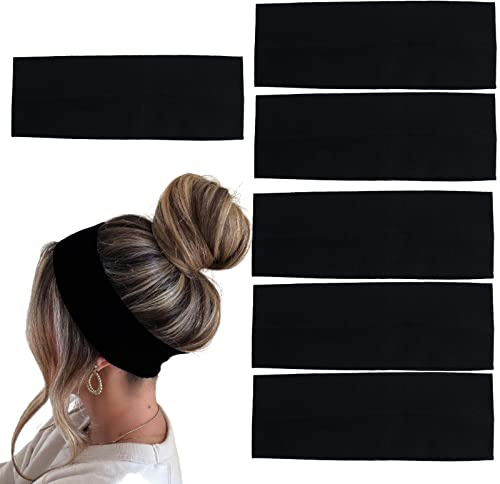 MLMOMVME 6 Pcs Black Headbands for Women Hair Cotton Headband Non-slip Stretchy Elastic Head Wrap Holder Hair Accessories