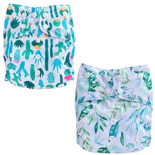 Pannolino da piscina per bambini, impermeabile e regolabile, lavabile riutilizzabile, ecologico, comfort misto (set di 2: foglia+cactus)