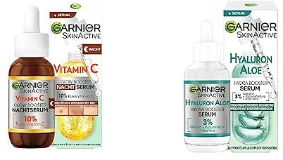 Garnier Nachtserum mit Vitamin C, Gegen dunkle Flecken und müde Haut & Feuchtigkeitsspendendes Serum für ein straffes und strahlendes Hautbild, Mit beruhigender Aloe Vera und Hyaluronsäure