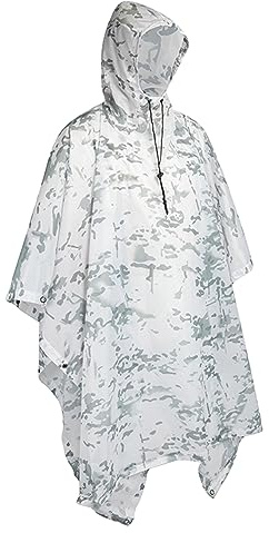 Surwin Chubasquero Hombre Poncho Impermeable Mujer Chubasqueros Reutilizable Poncho de Lluvia, Bicicleta Moto Aire Libre Senderismo, Camping y Viajes (Camuflaje Blanco,One Size)