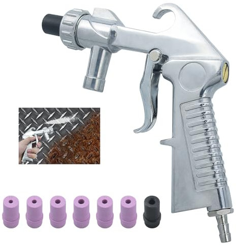 Kaelah Pistola per sabbiatura, set di aria compressa, pistola per sabbiatura con 6 ugelli in ceramica, un ugello in metallo nero e un raccordo dell'aria in acciaio inox per sabbiatrice, tubo di