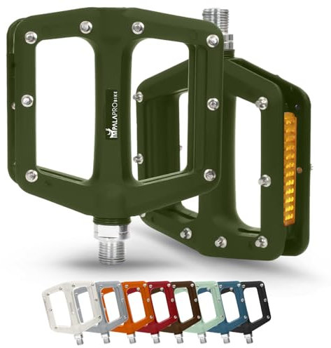 IMPALAPRO - Fahrradpedale mit Reflektoren aus Nylonfaser und Versiegeltem Lager 9/16 - Flat Pedale Reflektor - Fahrradpedale Citybike - Pedale Gravel Bike (Dunkelgrün)