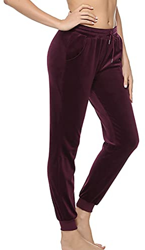 Aottori Women Velour Joggers Sweatpants Winter Warm Jogging Pants Ladies Velvet Trousers Drawstring Tracksuit Bottoms with Pockets