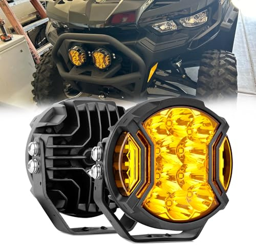 Chelhead Runder LED Offroad Scheinwerfer Side Shooter Nebelscheinwerfer 5 Zoll 172 W gelbes Tagfahrlicht LED-Fahrlampen 270° superbreite gelbe Zusatzlichtleiste mit DT-Stecker Kompatibel mit Wrangler