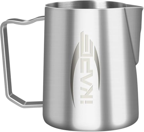 IKAPE Espresso Milk Pitcher, Espresso Steaming Pitcher with Sharp Spout for Espresso Barista Tool, 600ml Milk Frothing Jug (Silver)