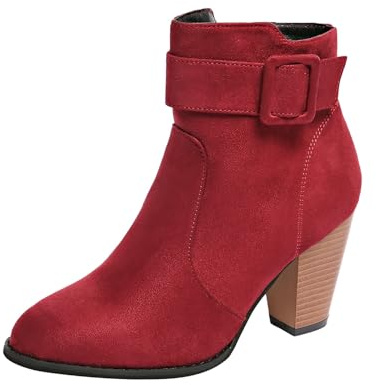 Bottines pour femme avec talon bloc et boucles - Bottes d'hiver - Bottes de transition - Noir - Pour Dirndl - Largeur H - Bottines élégantes pour femme, rouge, 38 EU