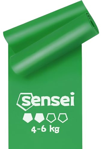 SENSEI® Fascia Elastica Fitness (4-6 kg) – Elastico Lungo 200 cm Verde Medio per Gambe, Glutei e Palestra – Banda Elastica Polivalente