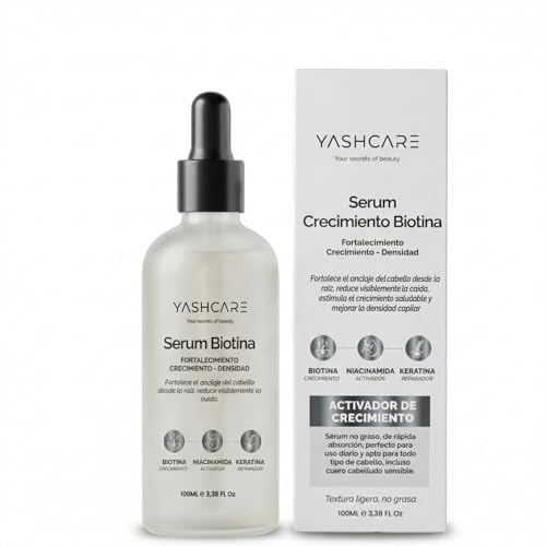 YASHCARE Serum pelo Anticaida con Biotina para el Cabello - Reduce la Caída del Cabello para Mujer y Hombre - Estimula el Crecimiento y Mejora la Densidad Capilar - Textura Ligera No Grasa 100 ml