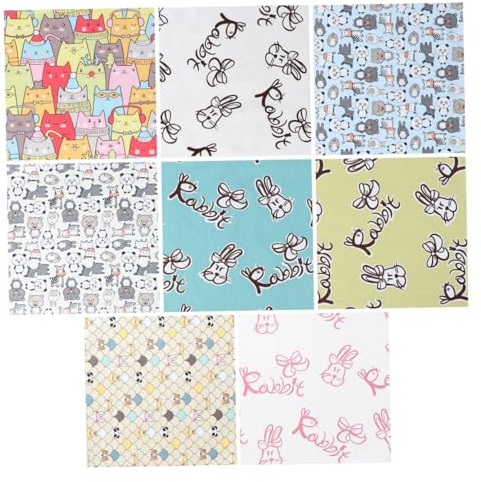 COHEALI 8 Stück Patchwork Stoffpaket Baumwolle mit Tiermotiven – 25x25cm Selbstgemacht Nähstoff für Kinderstoffe und Handarbeit Zufälliger Stil