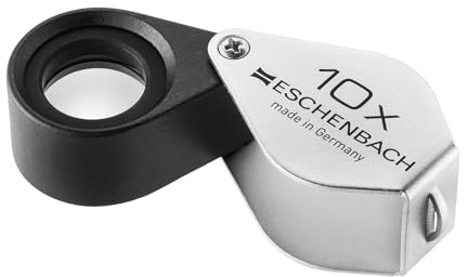 Eschenbach Optik achromatische Einschlaglupe aus Metall mit 10x-Vergrößerung und Linsendurchmesser 15 mm mit praktischer Öse - Made in Germany