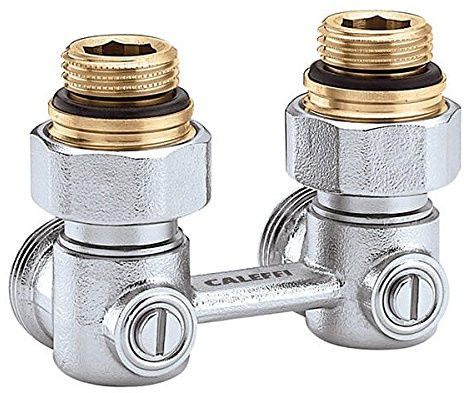 Caleffi 301141 Zweirohr System Hahnblock 1/2' x 3/4' Zoll Eck Winkel Doppelkugelhahn Heizkörperanschluß