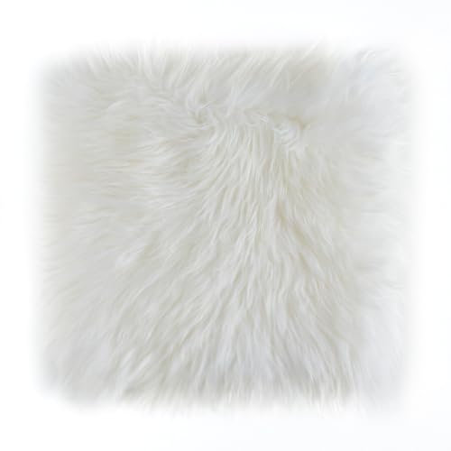 -LUXOR- living Sitzkissen aus echtem Schaffell – kuscheliges & bequemes Stuhlkissen, Lammfell Sitzauflage für Stühle & Bänke, 34 x 34 cm Weiß, 1 Kissen