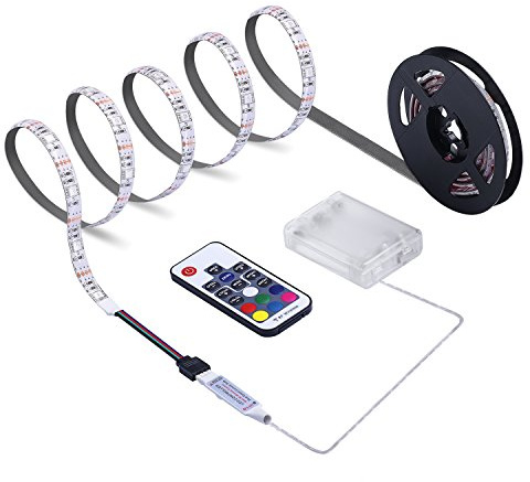 sinzau Led Streifen Batterie Schmücken für DIYer - Selbstklebend 2M LedStreifen Akku 17 Tasten Ferngesteuert Dimmbar - DIY Innendekoration TV Hintergrundbeleuchtung Deko TreppenDeko | Flexible LED-Streifen mit Fernbedienung mit 17 Tasten – Stimmungsbeleuchtung für Bildschirme und PC-Gehäuse im Spielzimmer