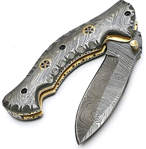 PAL 2000 KNIVES Fait main sur Mesure - Acier Damas - Couteau à Manche Damas - Couteau avec gaine en cuir (9023)