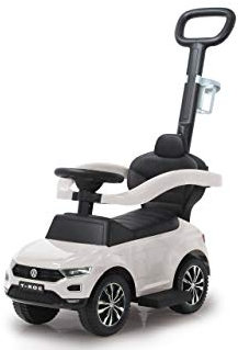 JAMARA 460463 - Rutscher VW T-ROC 3in1 - Kinderfahrzeug, Kippschutz, Kofferraum, Schub-und Haltestange mit Lenkfunktion, Rückenlehne, seitlichen Schutzbügel, ausziehbare Fußauflage, Sound, Hupe