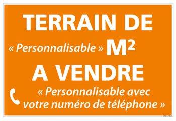 Signalétique.biz France - Panneau Immobilier Personnalisable Terrain à Vendre avec m2 avec Oeillets aux 4 coins - Orange - Plastique rigide AKILUX 3,5mm - Dimensions 600x400 mm