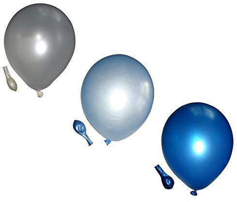 50 Metallic Luftballons 3 Farben weiß, hellblau und blau Qualitätsballons 27 cm Ø KEIN Plastik, biologisch abbaubar