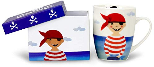 ZIEGFELD Kindertasse mit Pirat Paul in Geschenkbox Porzellan-Tasse Unisex-Kinder Tasse Piraten Motiv Geburtstag Geschenke Kinder Spülmachinenfest & Mikrowellengeeignet
