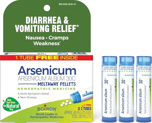 Boiron Arsenicum Album 30C Homeopathic Medicine for Relief from Diarrhea, Nausea, Vomiting, Cramps, and Traveler's Diarrhea - 3 Count (240 Pellets) | Single-medicine homeopathic pellets: Diarrhea, Nausea, Vomiting, Cramps, Traveler's Diarrhea. Size: 3 Count (240 Pellets).