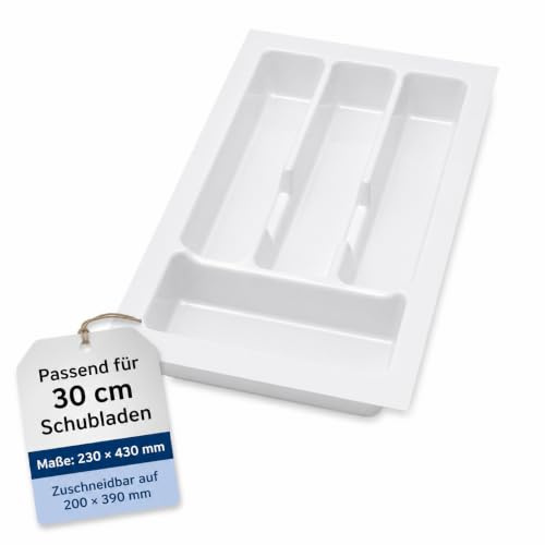 Alusfera Besteckkasten für Schubladen 30 cm – Schubladen Organizer mit Fächeraufteilung – Hochwertiger Schubladen Organizer Küche für Mehr Ordnung – Anpassbar und leicht zu reinigen - 230x430mm Silber