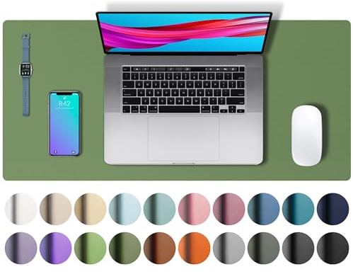 Aothia Tappetino da scrivania, Tappetino per Mouse, Assorbente da scrivania in Pelle PU Antiscivolo, Protezione da scrivania per Laptop per casa e Ufficio(60cmX35cm,Oliva Verde)