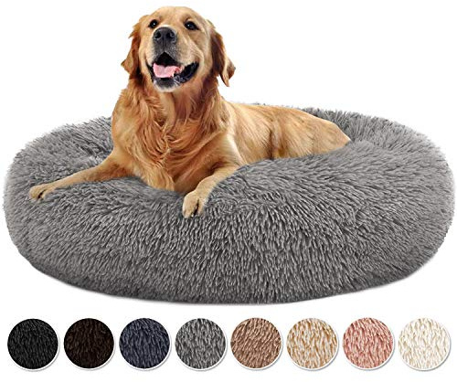 Yurun Hundsäng rund, kattsäng munk hundkudde hundsoffa, mjukt plyschöverdrag avtagbart och maskintvättbart hundkorg munk för stora medelstora hundar och katter - grå 90 x 90 x 20 cm