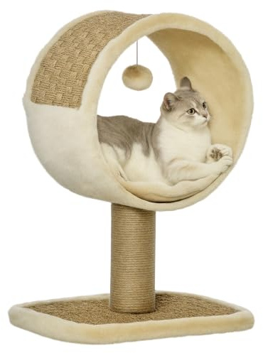 PawHut Katzenkratzbaum Klein Katzenbaum 40 x 30 x 56 cm Khaki+Hellbraun | für eine einzelne Katze, Katzen-Spiel-Stamm, Katzenspielzeug, Kletterbaum, Jute