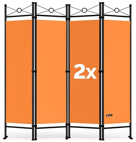 DEUBA® 2er Set Trennwand 180x160cm 4 teilig Blickdicht Freistehend Faltbar Stabil Wohnzimmer Schlafzimmer Büro Raumteiler Spanische Wand Paravent Orange