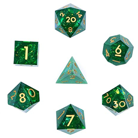DollaTek Exklusiv Transparent Dnd Set Multifina RPG Dados Roll D4 D6 D8 D10 D12 D20 Cat Set - Grön