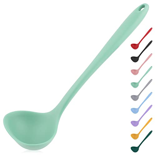 Silicone Ladle with Comfortable Grip, Seamless Non-Stick Spoon for Cooking - Green