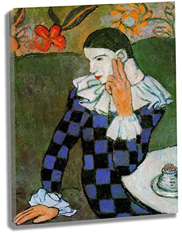 Htt-Kup-Rpp Pablo Picasso《Harlequinneigung1》Wandkunst Bilder Leinwand Küche Wandbilder Wohnzimmer für Schlafzimmer Deko Wohnung Home Deko Kunstdruck fertig zum Aufhängen（30x39cm） 12x15inch,Gerahmt