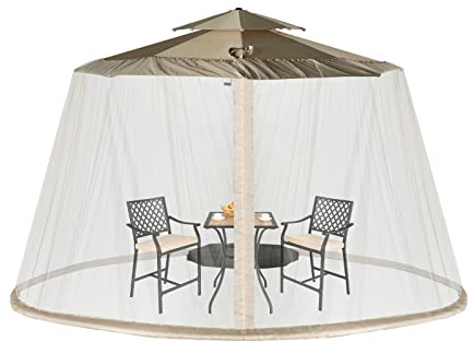 COSTWAY Zanzariera per Ombrellone da Esterno, Zanzariera Regolabile da Patio con 2 Porte a Doppia Cerniera, Rete per Copertura Ombrellone, 12,5 x 2,3 m (Beige)