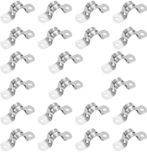 XINSHENG 22Pcs Pipe Strap Clamp Holder M10mm Stainless Steel Brackets Saddle Clip U Shaped Clips Straps Two Hole Tube Strap Tension Clips Hose Clamp for Anchor Water Pipe Wooden Panels