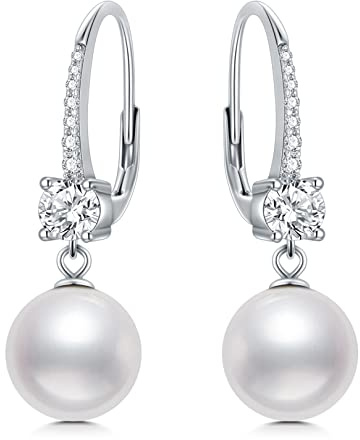 Shusukue Perlenohrringe Silber 925 Hängend Perlen Ohrringe 925 Sterling Silber Perlen Ohrhaenger Hypoallergene Edler Schmuck für Damen Mehrere Farben und Größen