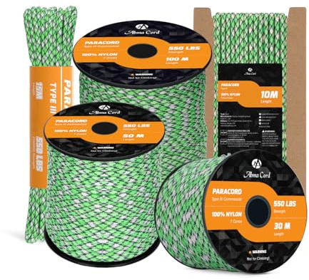 Abma sladd paracord 550 4 mm nylonrep (15 m-30 m-50 m-100 m) typ III 7 strängar fallskärmslina topp 45 heta färger – max. 250 kg - Ö, 15 m