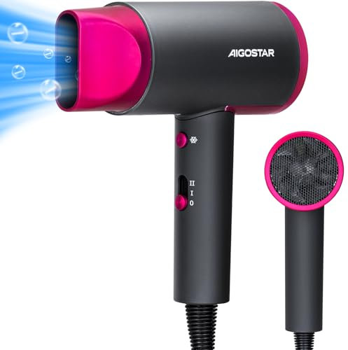 Aigostar Föhn Ionen 2400W Reisefön Hochleistung Haartrockner Grau, 2 Heiz & Kaltluftstufe, Konzentrator, Leicht & Kompakt, Schnell trocken, für Zuhause, Hotel, Fitnessstudio