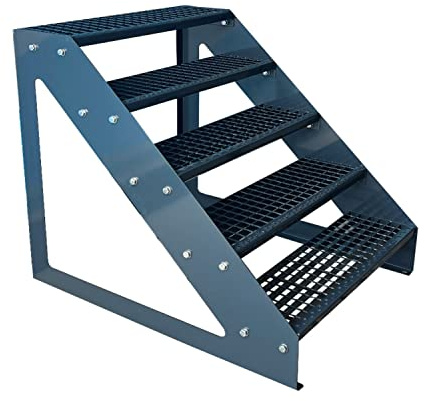 Kaminbau Mierzwa Premium Treppe Freistehend 5 Stufen Anthrazit (Breite 600 mm) (Höhe 95cm) Wetterfest Gitterroststufe Gartentreppe