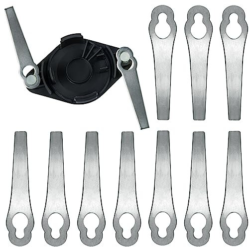Lame Coupe Bordure, shallyong Lot de 10 Lames de Rechange pour Coupe Bordure Metal, Lame Tondeuse Gazon, Remplacement des Lames de Strimmer d'Herbe