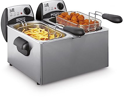 FRITEL Fritteuse FR 1355 Duo – Doppelte Fritteuse/Doppelte Frittierpfanne – 2 x 3 l – 2 x 2200 W – Staubschutzdeckel – 2 bis 8 Pers. – Nur Öl