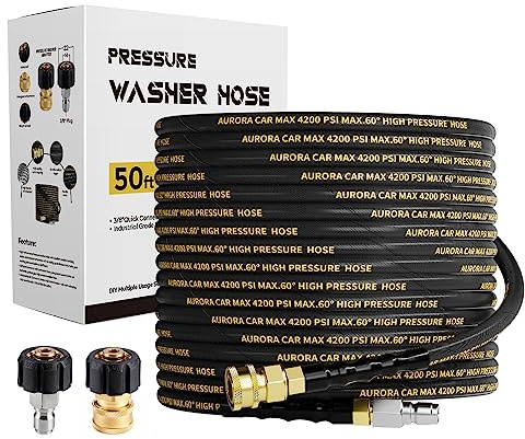 Aurora CAR Hochdruckreiniger-Schlauch, 15 m, mit 3/8-Zoll-Schnellanschluss, knickfest, hochfester Draht, für Hochdruckreiniger-Schlauch mit 2 Stück M22 14 mm Adapter-Set, 4200 PSI