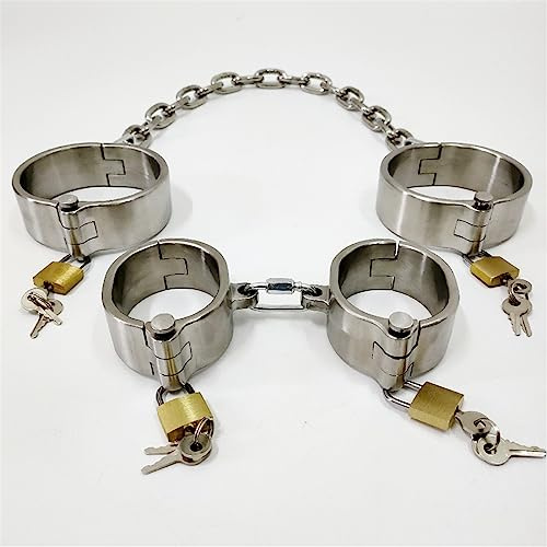 ZTHBYSB Schwer Metall Handschellen BDSM Bondage Handgelenk Edelstahl Manschetten Abschließbar Fußfesseln Homosexuell Slave Sex Spielzeug Set für Weiblich Männlich Hände und Füße,Natural,Männer