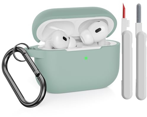 KOKOKA Coque Étui Protecteur Compatible avec AirPods Pro 2 2022 et 2019 avec Kit de Nettoyage, Housse en Silicone Etui de Protection pour Airpods Pro 2ᵉ et 1ᵉGénération avec Mousqueton, Cloud Grey