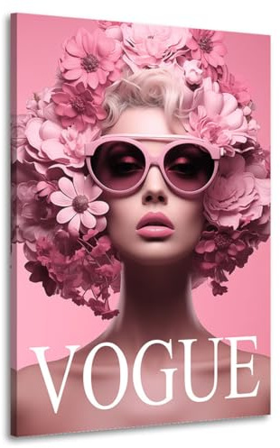 Kunstgestalten24 | Fashion Vogue Pink Frau Lifestyle Leinwandbild | Wohnzimmerbilder | Wandbilder | Wanddeko | XXL Bilder auf Leinwand | Hochwertige Kunstdrucke | 80x120cm, 2cm Rahmentiefe