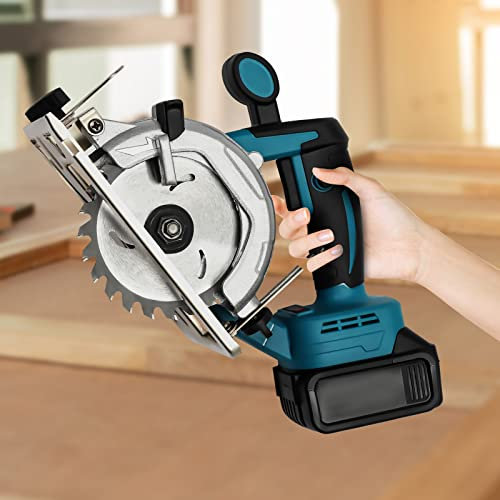 Cordless Electric Circular Saw with Lithium Battery Charger Wood Cutting Brushless Hand Held Blades Mini Metal Auxiliary Handle Depth Ideal for Soft Plastic Tile Portable Pure Copper Motor and Cuts