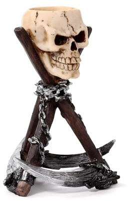 Puckator Portavelas - Calavera en Trípode de Hoz - Escultura de Resina Ornamental - Figura Accesorio Gótico para Casa y Halloween