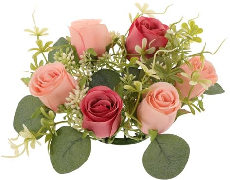 Luxshiny Künstlicher Rosen-kerzenring Realistischer Blütenkranz Für Hochzeiten Frühlingsdekoration Tischarrangements Und Partydekoration Farbverlauf Rosatönen Für Stimmungsvolle