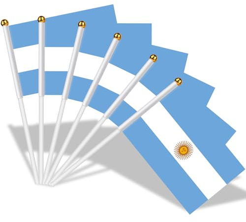 AhfuLife Argentina Bandiere Tenute a Mano, 30 Pz, Mini Bandiera Argentina 14x21 cm, con Palo Bianco 30 cm per Festa Nazionale, Coppa del Mondo, Decorazioni per Calcio e Feste Sportive