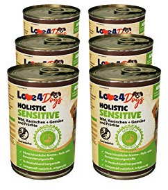 Love4Dog´s Nassfutter für Sensible Hunde | 6x400g | Holistic Wild, Kaninchen mit Gemüse und Früchten | Hundenassfutter | ohne Zusatzstoffe