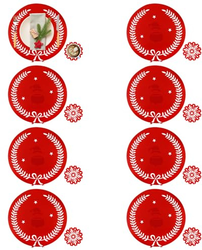 Platzset Weihnachten, XIMEY 8 x 30 cm Rund Tischset und 10 cm Untersetzer, Tischsets Weihnachten, Weihnachts Platzset Rund (Weihnachtsmann)