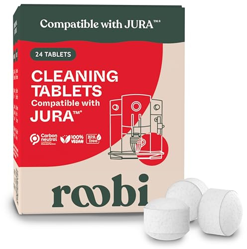 Roobi Compatible Cleaning Tablets for Jura. 24 Jura Cleaning Tablets for Automatic Espresso Coffee Machines. 100% Vegan, Carbon Neutral.